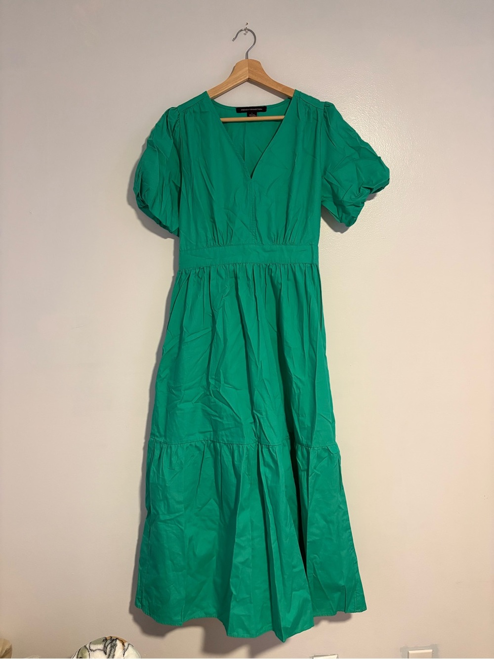 French Connection Emerald Green Maxi Dress with Puff Sleeves
